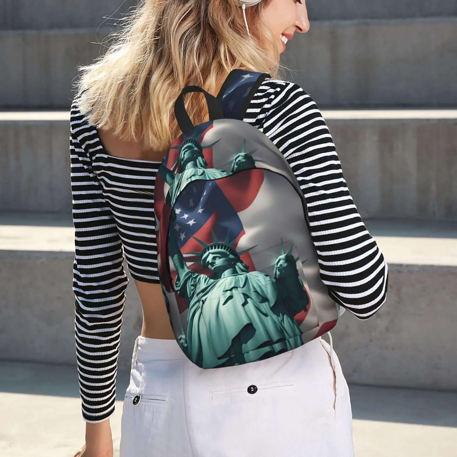 Statue of Liberty Flag print Hiking Backpack Casual Daypack Outdoor Travel Backpacks Bookbag for Men Women Adult