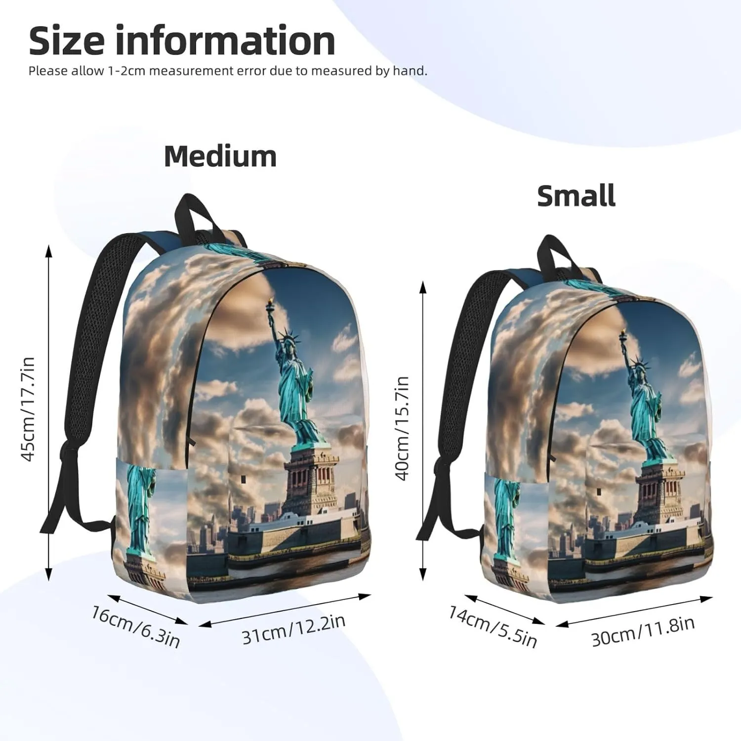 Statue of Liberty in NYC print Hiking Backpack Casual Daypack Outdoor Travel Backpacks Bookbag for Men Women Adult