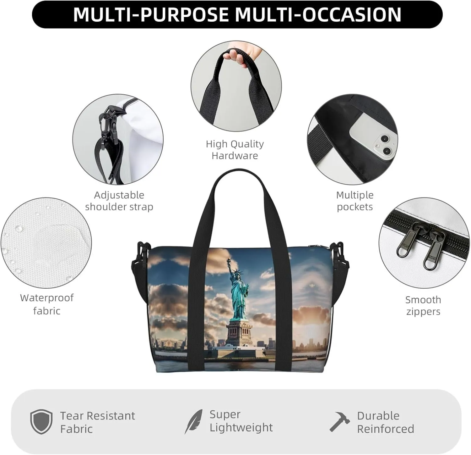 Statue Of Liberty In Nyc Women Travel Duffel Bag, Large Weekender Carry-On Tote, Gym Workout Bag,Mommy Hospital Bag