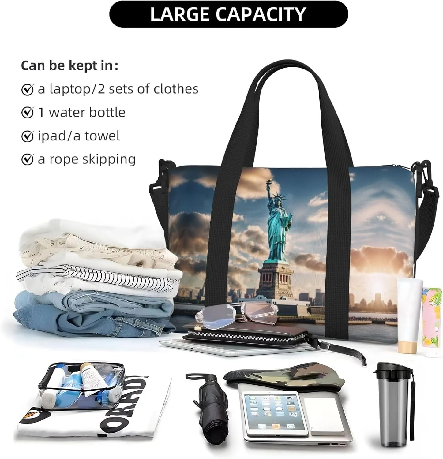 Statue Of Liberty In Nyc Women Travel Duffel Bag, Large Weekender Carry-On Tote, Gym Workout Bag,Mommy Hospital Bag