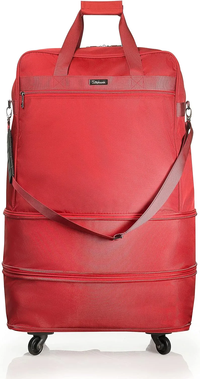 Stephanie Imports Multi-Tiered Expandable Suitcase Luggage Travel Duffel Bag With Quick-Access Front Zipper Pocket & 360 Spinner Wheels (Red)