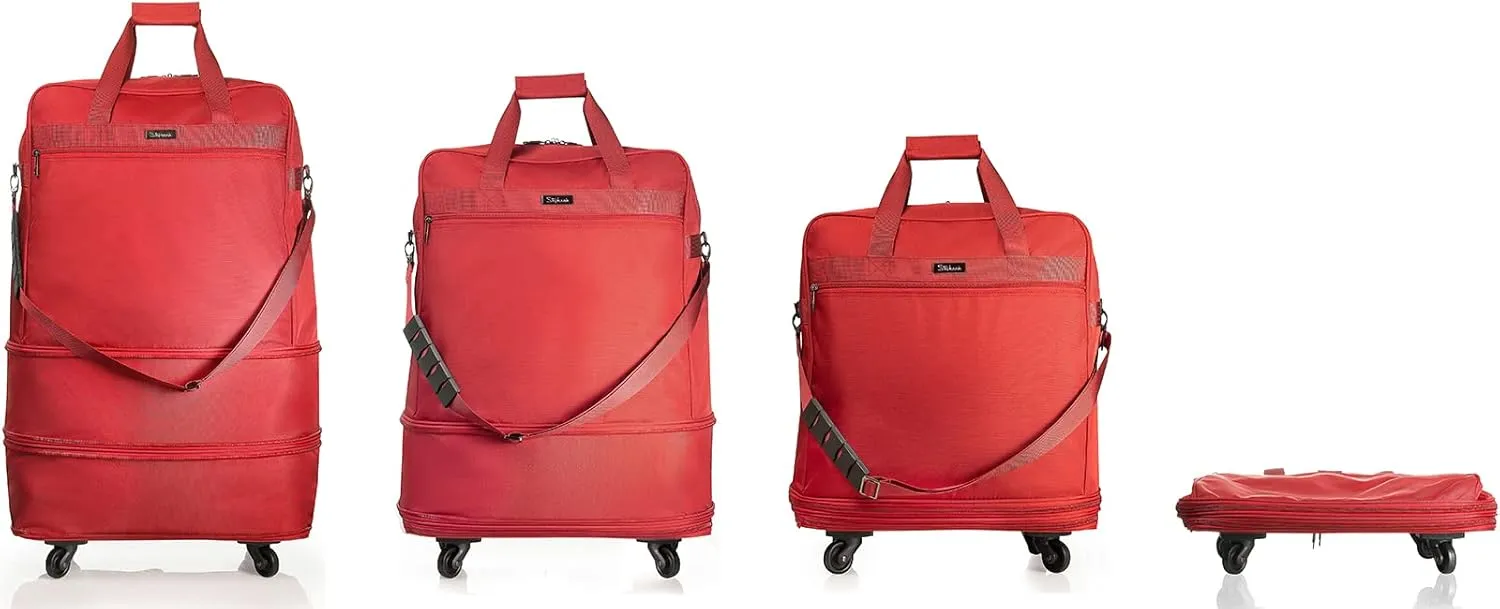 Stephanie Imports Multi-Tiered Expandable Suitcase Luggage Travel Duffel Bag With Quick-Access Front Zipper Pocket & 360 Spinner Wheels (Red)