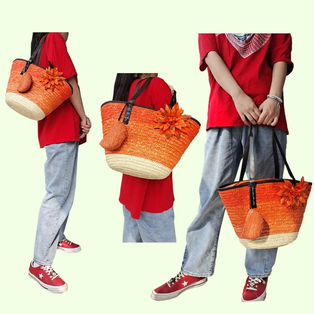 Straw Bag Beach Bags for Women - Straw Large Beach Tote Bag - Summer Handwoven Shoulder Bags for Beach.