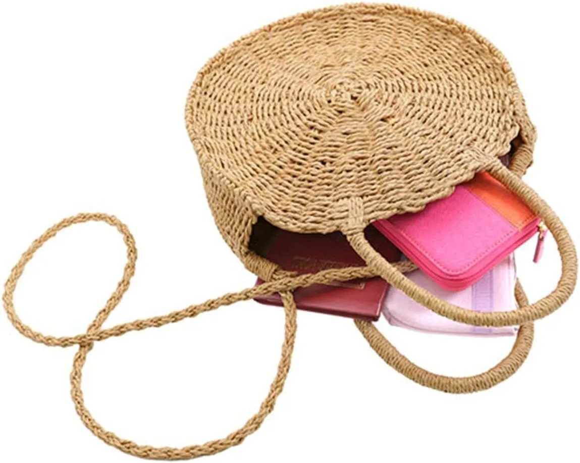 Straw Bag Crossbody for Women Weave Shoulder Bag Round Summer Beach Purse and Handbags