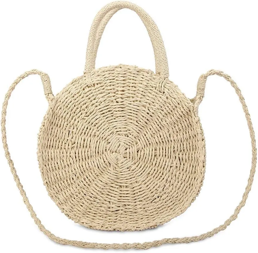 Straw Bag Crossbody for Women Weave Shoulder Bag Round Summer Beach Purse and Handbags