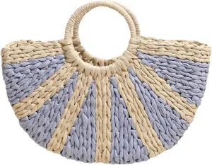 Straw Bag for Women, Bohemian Semi-circular Tote Bag Handmade Woven Handbags for Summer Vacation Beach Travel Daily Matching 05