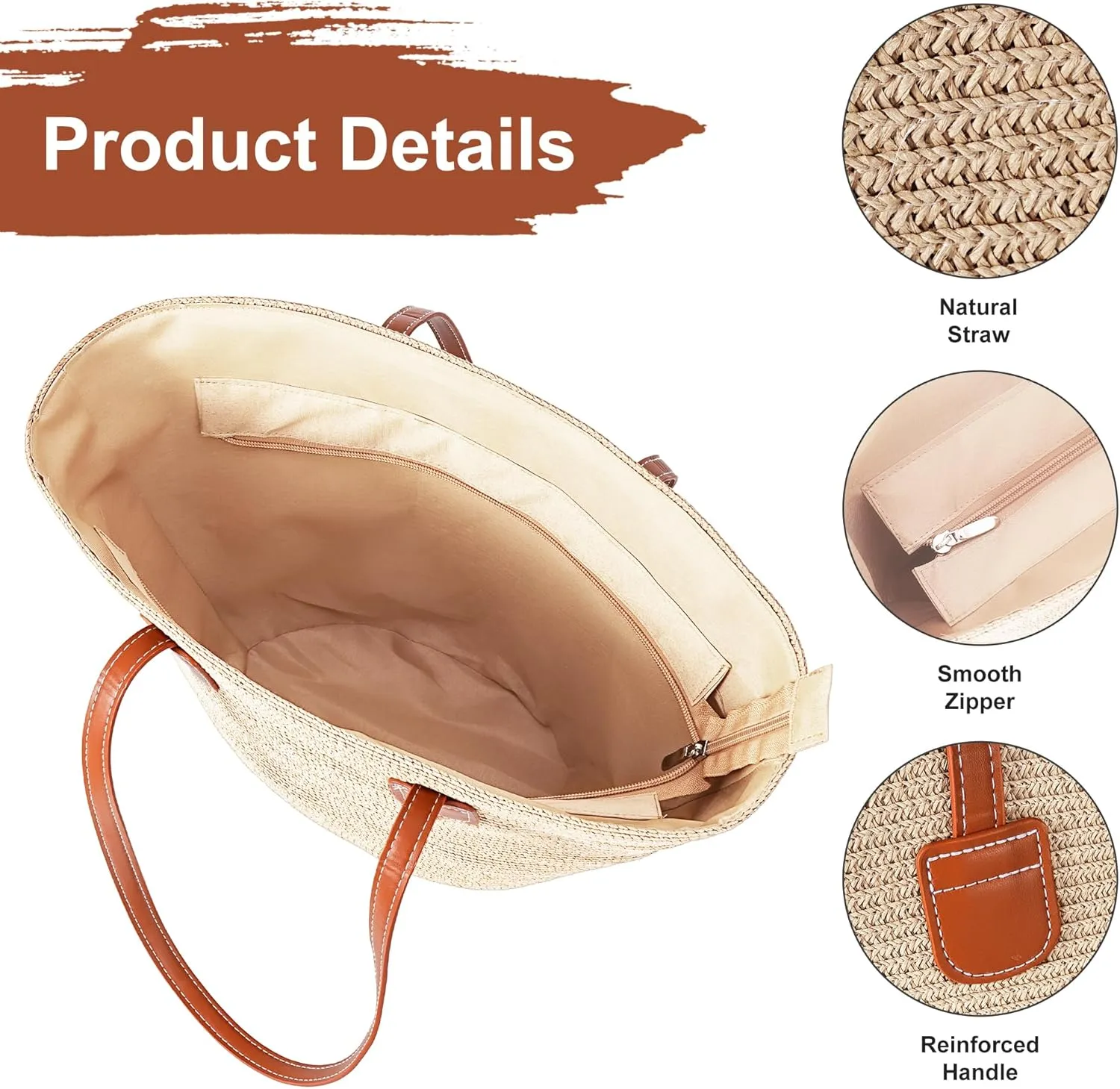 Straw Bags for Women, Straw Beach Bags for Women Beach Tote Bag Summer Woven Shoulder Handbags for Vacation Holiday