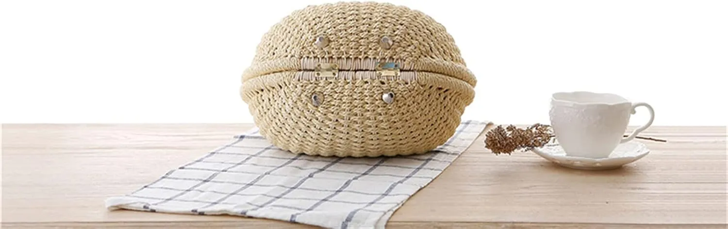 Straw Bags for Women,Hand-woven Straw Shell Bag Handle Ring Tote Retro Summer Beach Rattan bag.