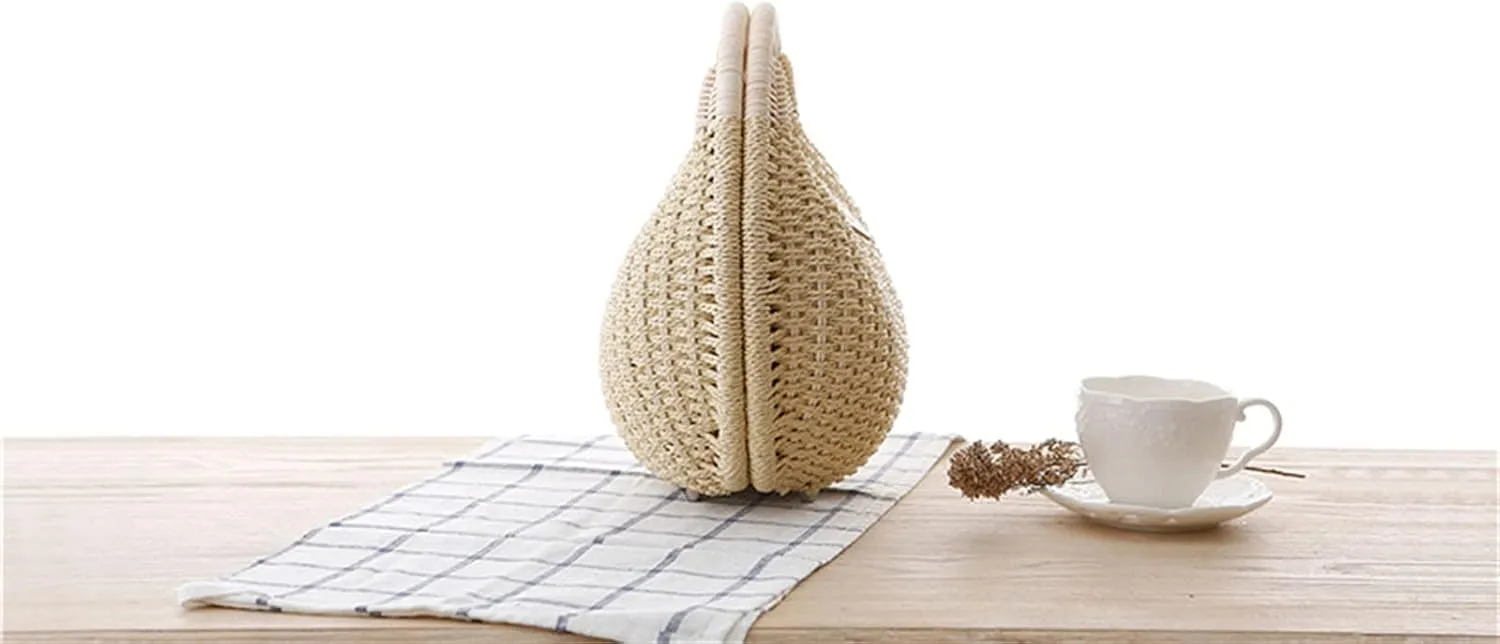 Straw Bags for Women,Hand-woven Straw Shell Bag Handle Ring Tote Retro Summer Beach Rattan bag.