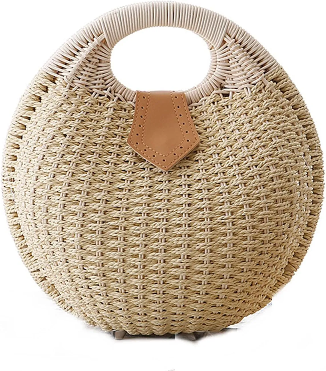 Straw Bags for Women,Hand-woven Straw Shell Bag Handle Ring Tote Retro Summer Beach Rattan bag.