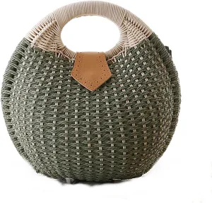 Straw Bags for Women,Hand-woven Straw Shell Bag Handle Ring Tote Retro Summer Beach Rattan bag.