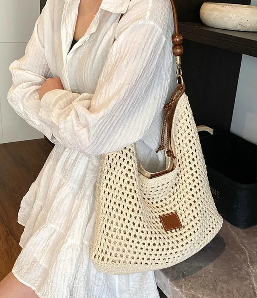 Straw Beach Bag Boho Woven Shoulder Handbag for Women Summer Beach Tote Purse Straw Hobo Bag Crossbody Purse Woven Satchel