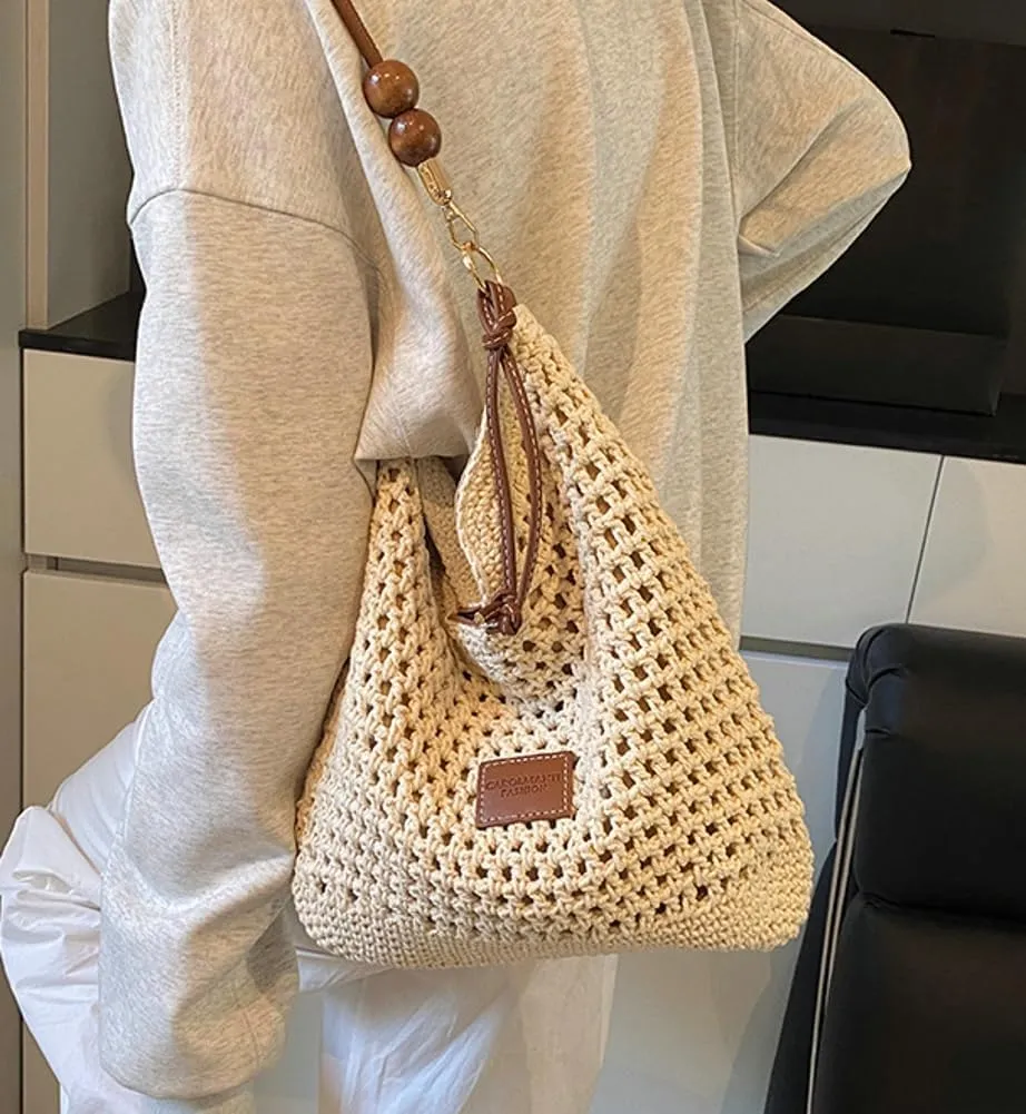 Straw Beach Bag Boho Woven Shoulder Handbag for Women Summer Beach Tote Purse Straw Hobo Bag Crossbody Purse Woven Satchel