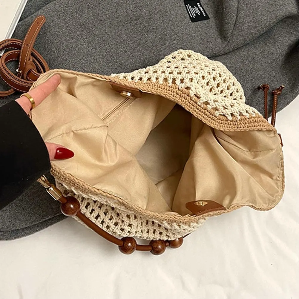 Straw Beach Bag Boho Woven Shoulder Handbag for Women Summer Beach Tote Purse Straw Hobo Bag Crossbody Purse Woven Satchel