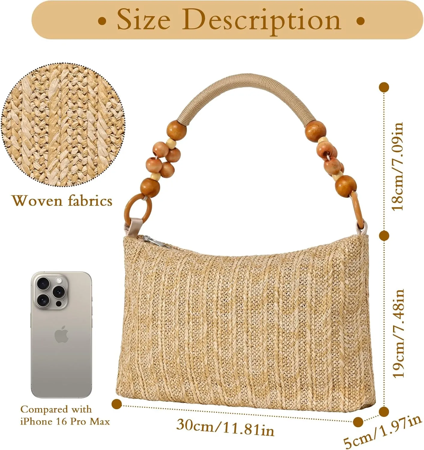 Straw Beach Bag for Women Shoulder Bag Straw Purse, Women Summer Handbag