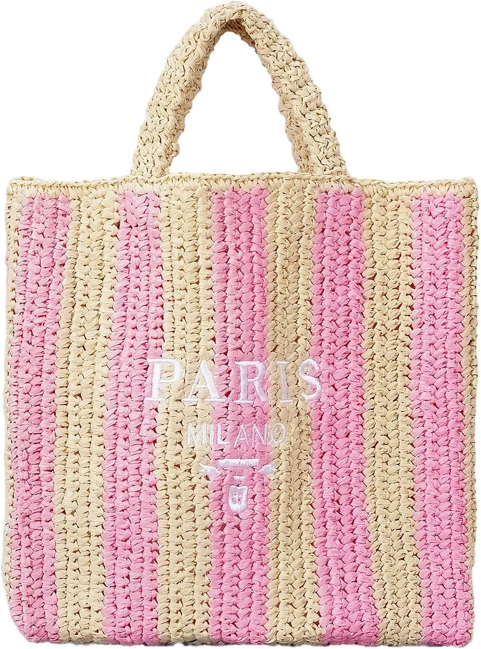 Straw Beach Bag for Women Summer Woven Tote Bag Packable Straw Purses and Handbags for Vacation Holiday