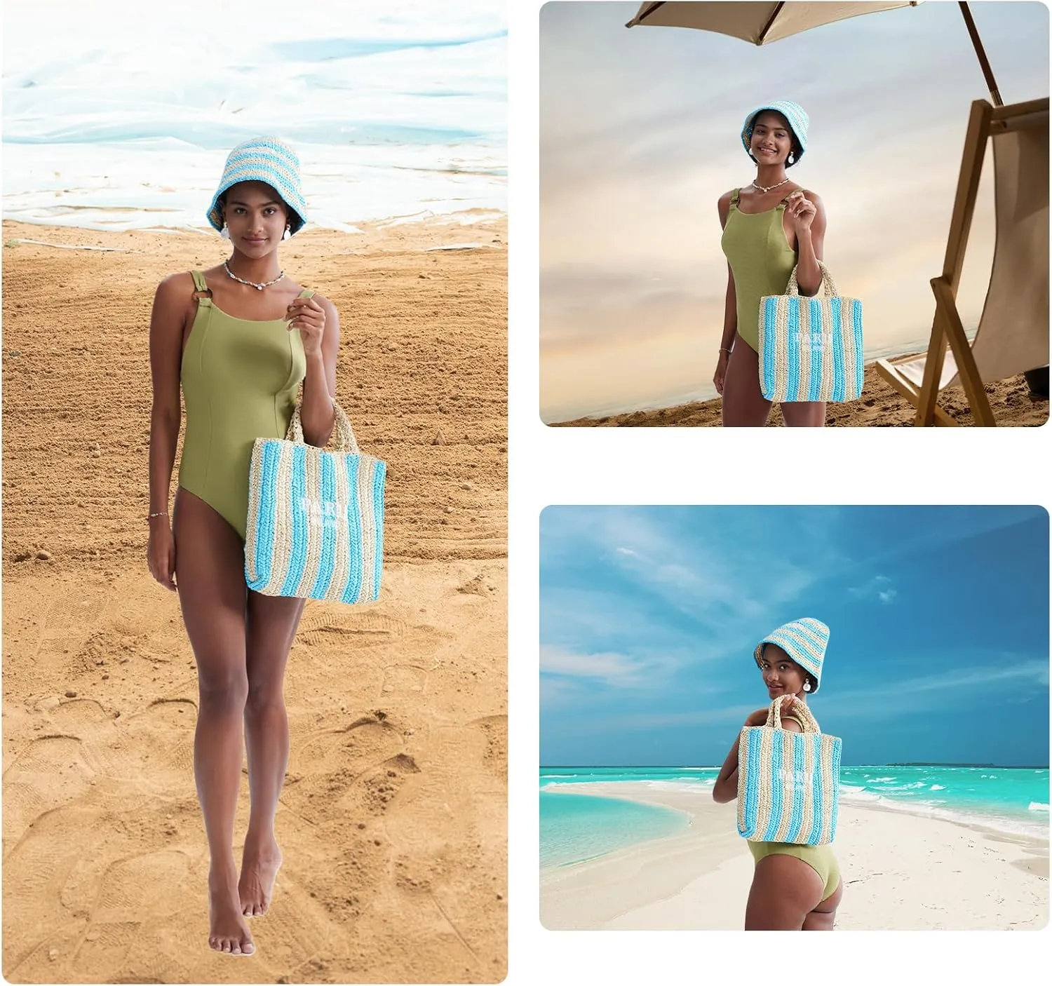 Straw Beach Bag for Women Summer Woven Tote Bag Packable Straw Purses and Handbags for Vacation Holiday