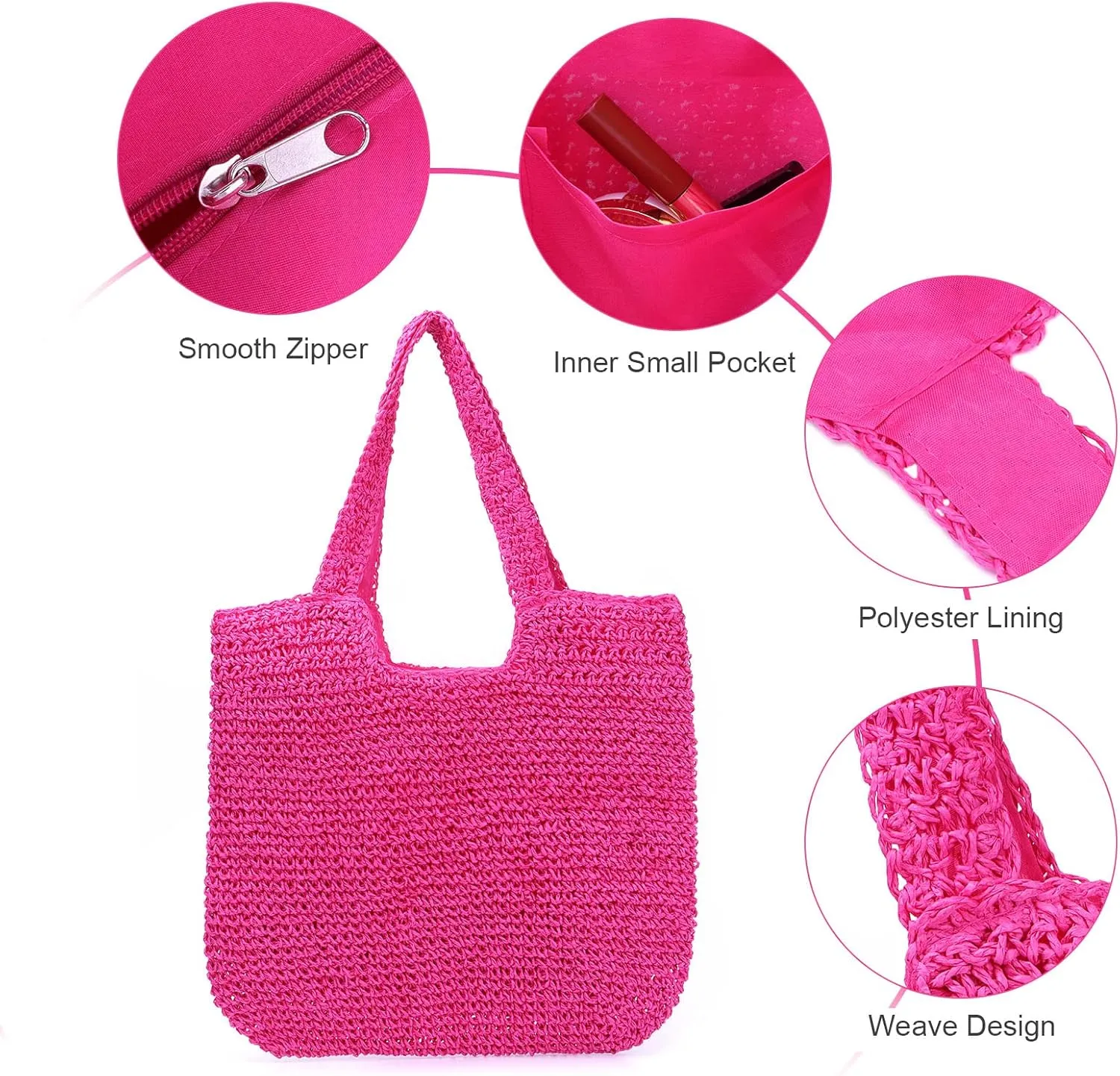 Straw Beach Bag for Women Summer Woven Tote Bag Shoulder Handbags