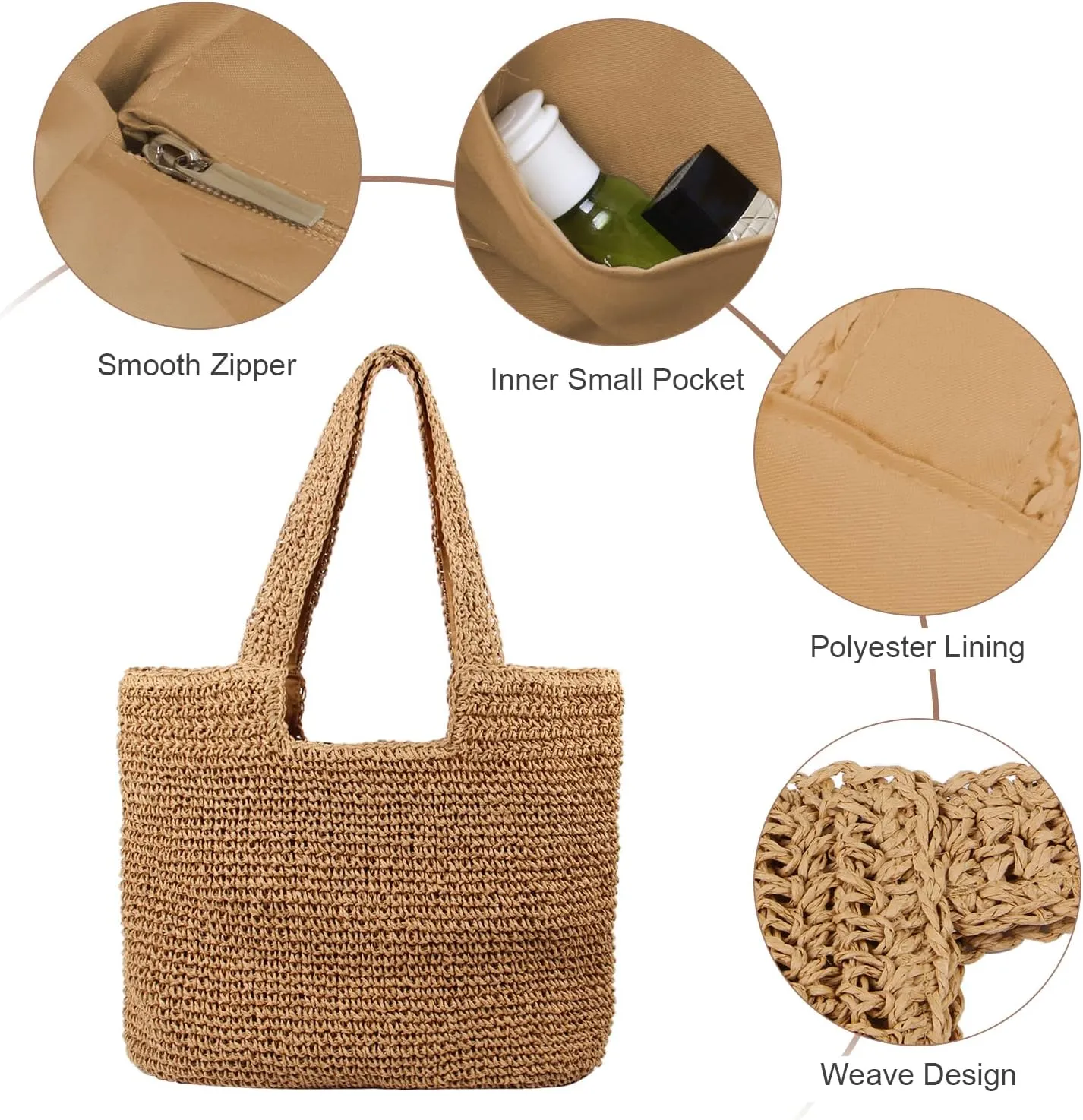 Straw Beach Bag for Women Summer Woven Tote Bag Shoulder Handbags