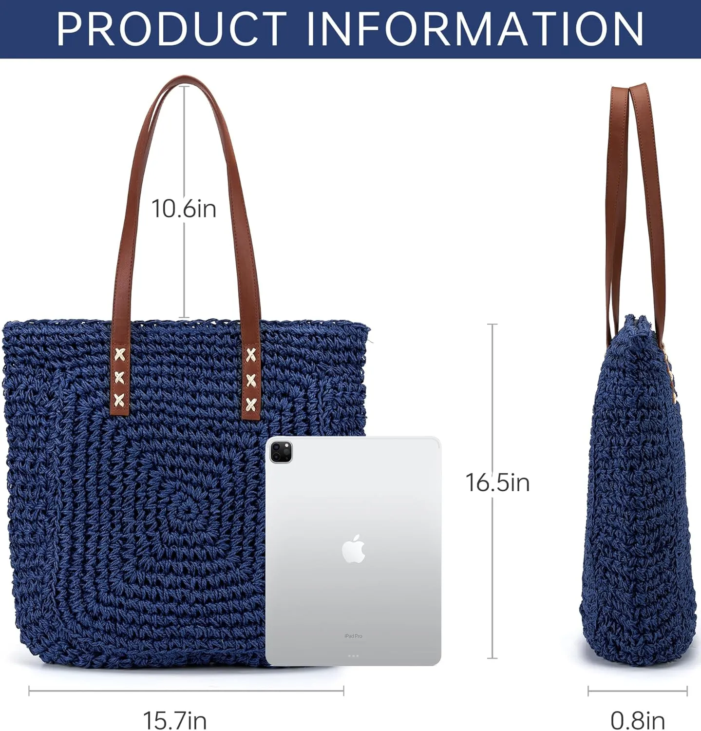 Straw Beach Bag Leather Tote Bag for Women Beach Purse Shoulder Woven Crochet Bag Purses for Women 2024 Clutch Purses Beach