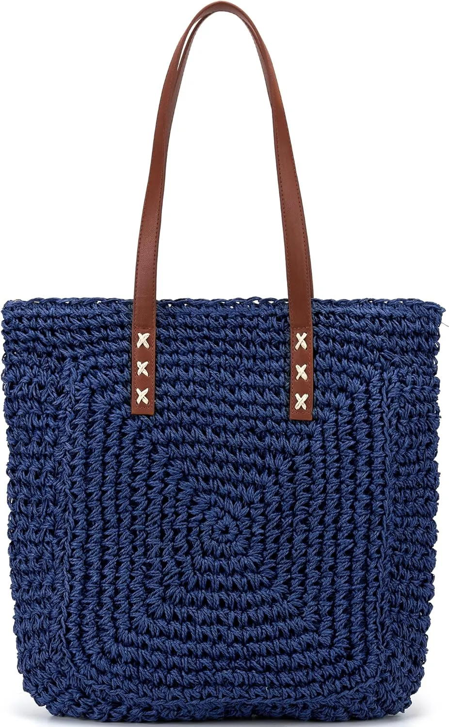 Straw Beach Bag Leather Tote Bag for Women Beach Purse Shoulder Woven Crochet Bag Purses for Women 2024 Clutch Purses Beach