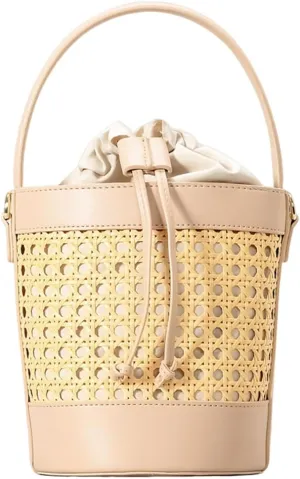 Straw Beach Bag PU Leather Summer Hollow Shoulder Bag Trendy Crossbody Bag Holiday Travel Handbag