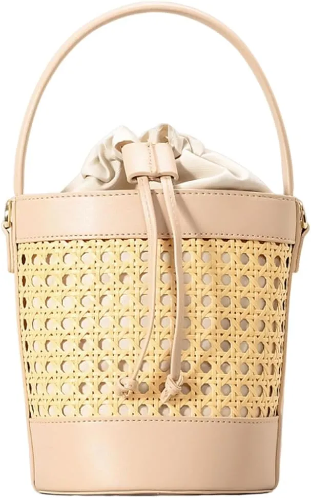 Straw Beach Bag PU Leather Summer Hollow Shoulder Bag Trendy Crossbody Bag Holiday Travel Handbag