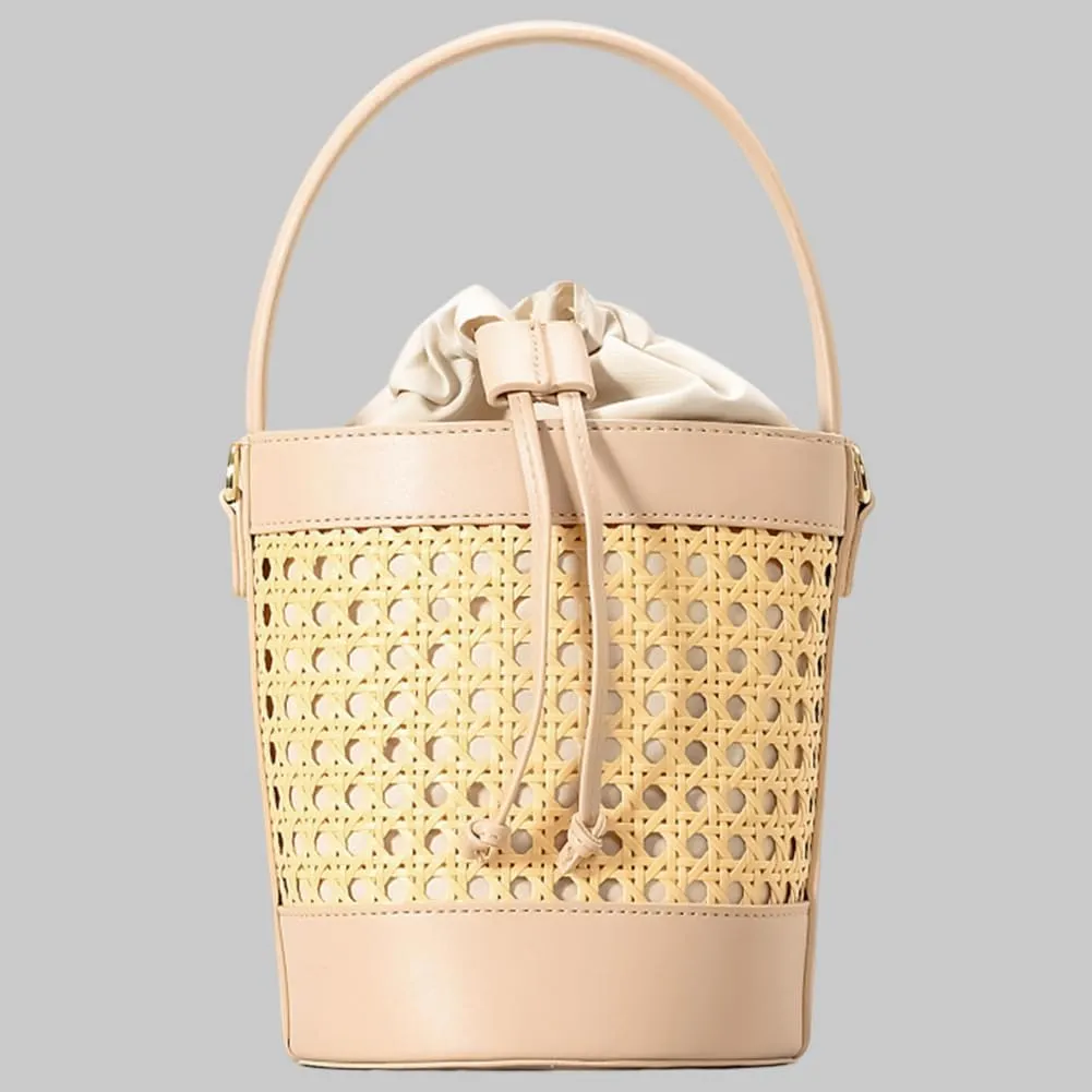 Straw Beach Bag PU Leather Summer Hollow Shoulder Bag Trendy Crossbody Bag Holiday Travel Handbag