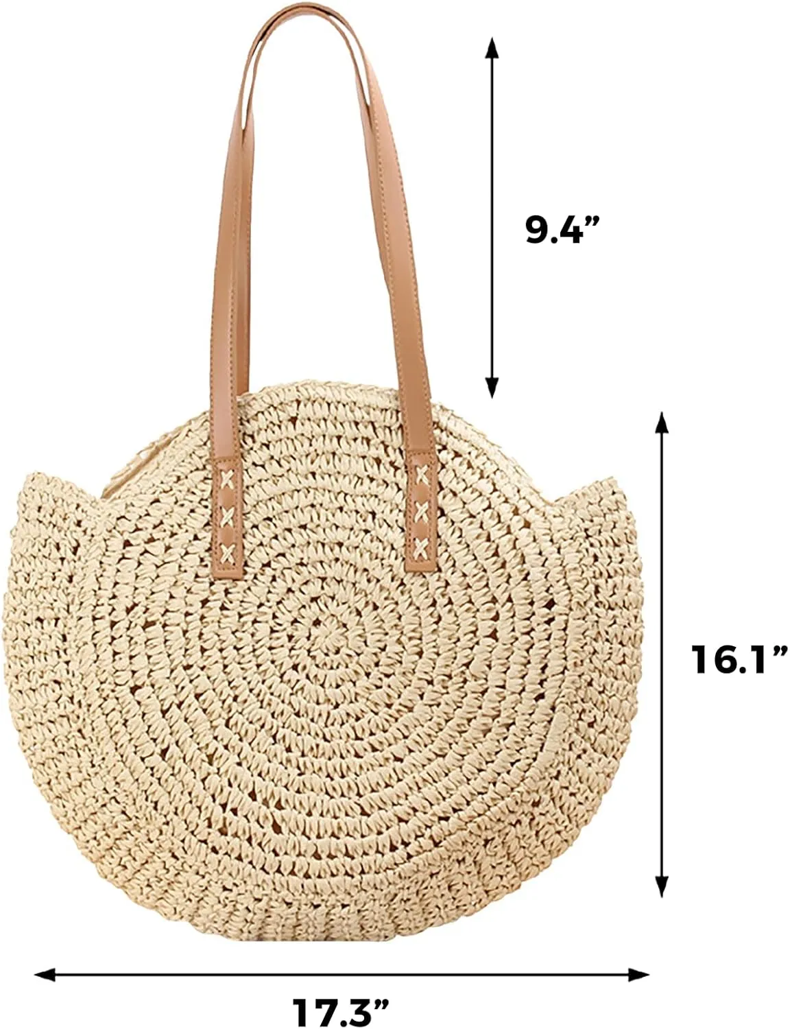 Straw Beach Bag with Zipper Large Woven Summer Boho Tote Handbag Rattan Wicker Purse for Shopping Summer Vacation