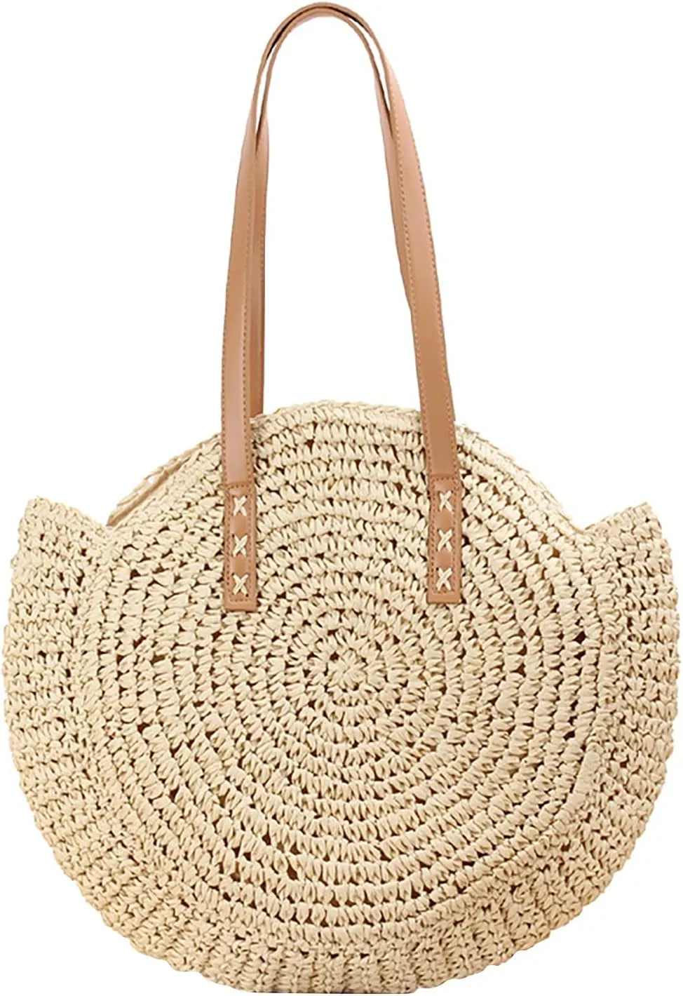 Straw Beach Bag with Zipper Large Woven Summer Boho Tote Handbag Rattan Wicker Purse for Shopping Summer Vacation