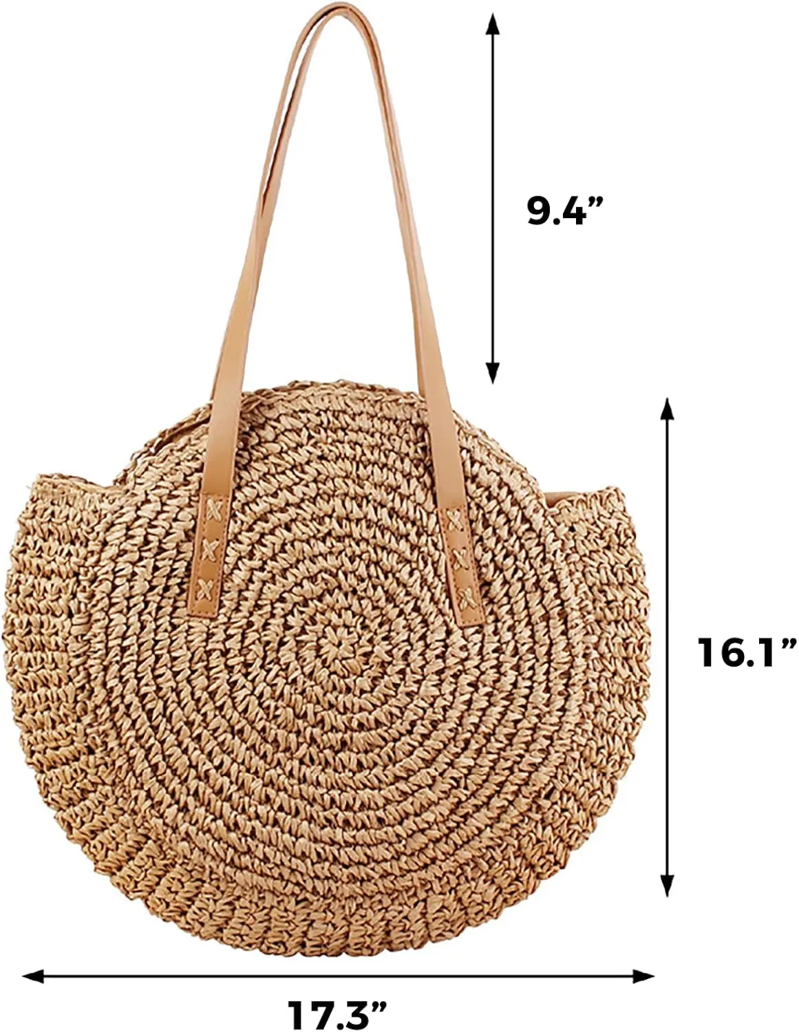 Straw Beach Bag with Zipper Large Woven Summer Boho Tote Handbag Rattan Wicker Purse for Shopping Summer Vacation