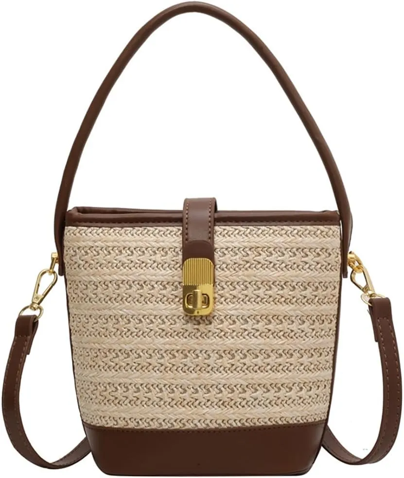 Straw Beach Bags For Women Rattan Purse Summer Straw Cross-body Bag Raffia Handbag Purses Shoulder Bag Small Bucket Bag 2024