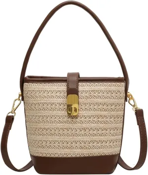 Straw Beach Bags For Women Rattan Purse Summer Straw Cross-body Bag Raffia Handbag Purses Shoulder Bag Small Bucket Bag 2024