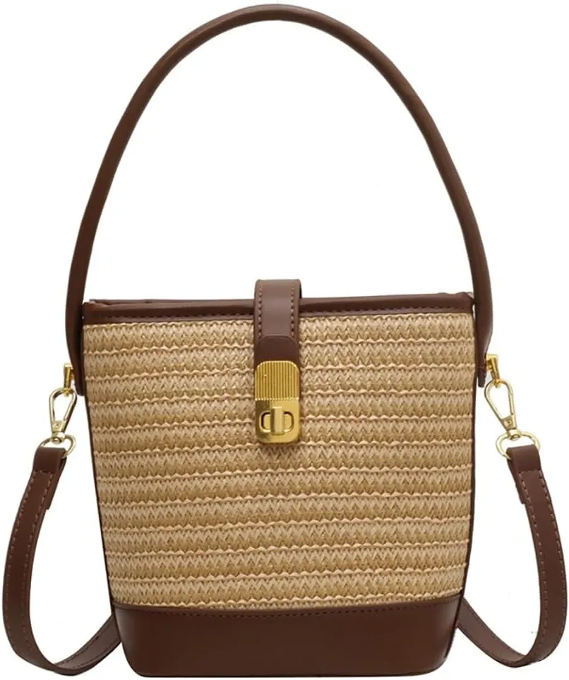 Straw Beach Bags For Women Rattan Purse Summer Straw Cross-body Bag Raffia Handbag Purses Shoulder Bag Small Bucket Bag 2024