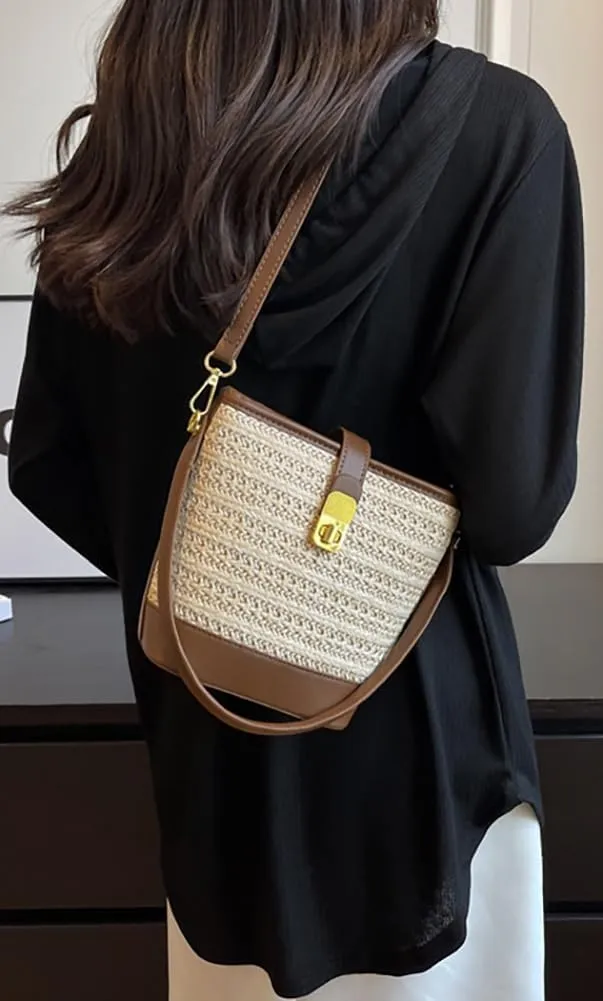 Straw Beach Bags For Women Rattan Purse Summer Straw Cross-body Bag Raffia Handbag Purses Shoulder Bag Small Bucket Bag 2024