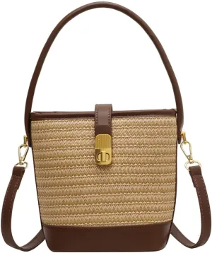 Straw Beach Bags For Women Rattan Purse Summer Straw Cross-body Bag Raffia Handbag Purses Shoulder Bag Small Bucket Bag 2024