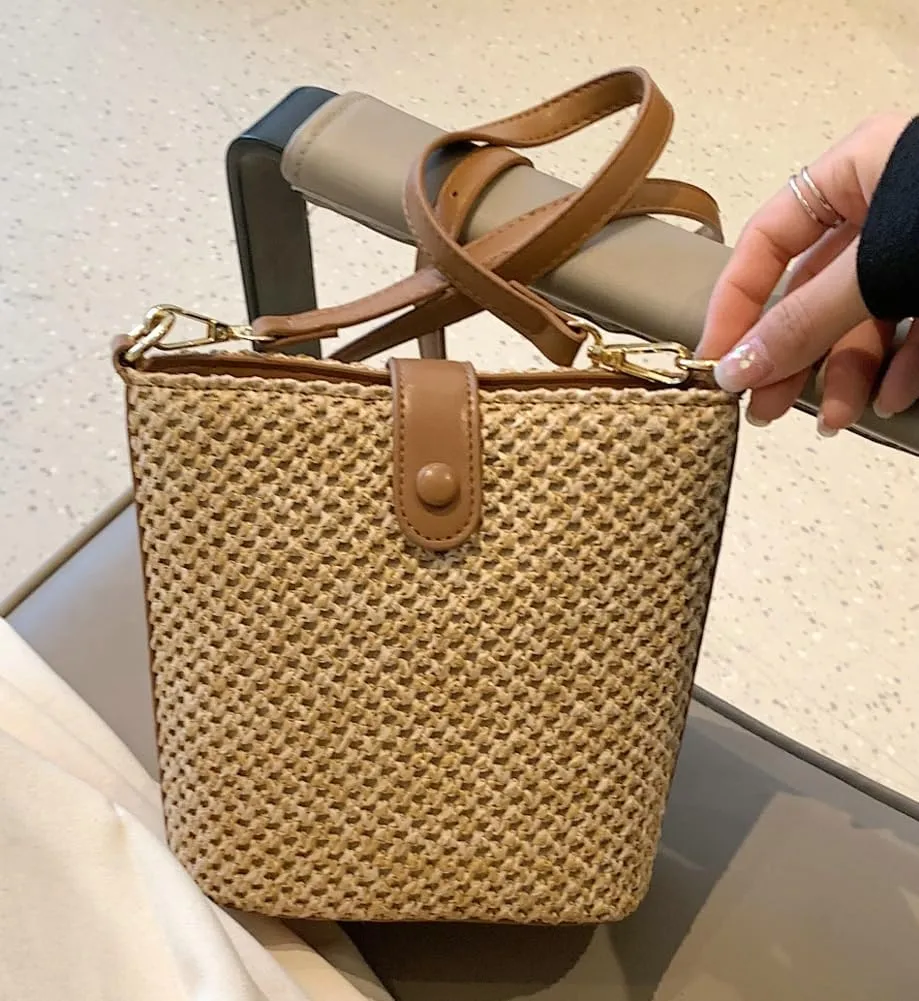 Straw Beach Bags For Women Rattan Purse Summer Straw Cross-body Bag Raffia Handbag Purses Shoulder Bag Small Bucket Bag 2025