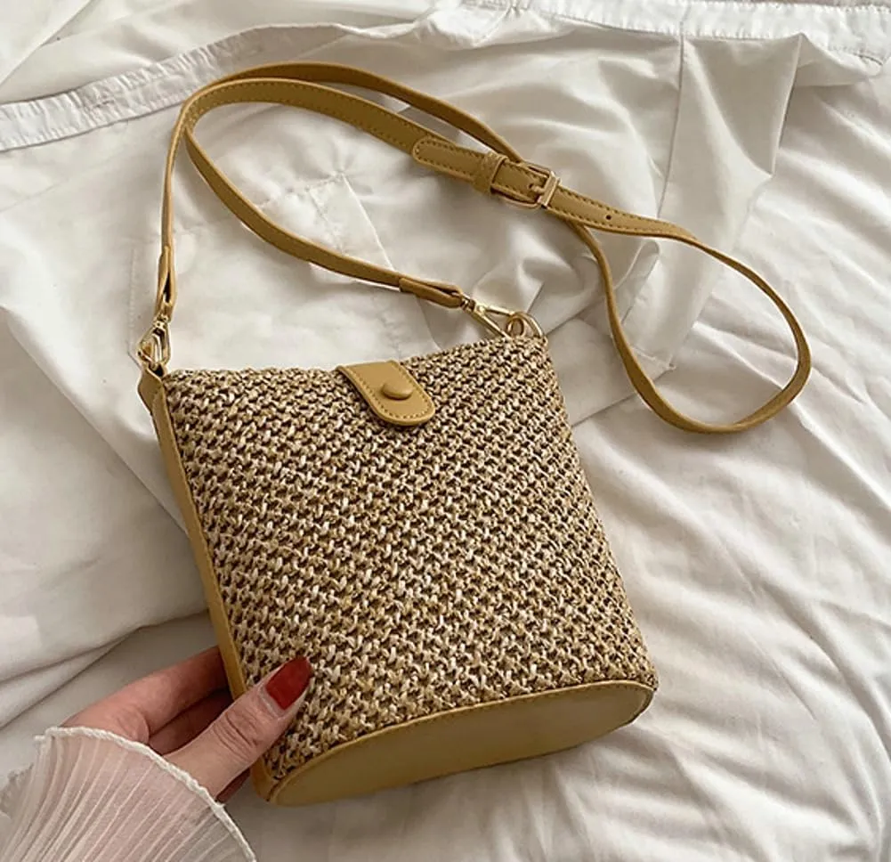 Straw Beach Bags For Women Rattan Purse Summer Straw Cross-body Bag Raffia Handbag Purses Shoulder Bag Small Bucket Bag 2025