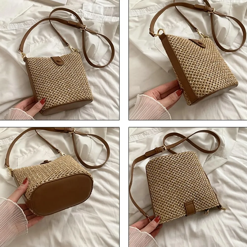 Straw Beach Bags For Women Rattan Purse Summer Straw Cross-body Bag Raffia Handbag Purses Shoulder Bag Small Bucket Bag 2025