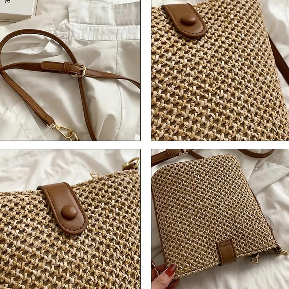 Straw Beach Bags For Women Rattan Purse Summer Straw Cross-body Bag Raffia Handbag Purses Shoulder Bag Small Bucket Bag 2025