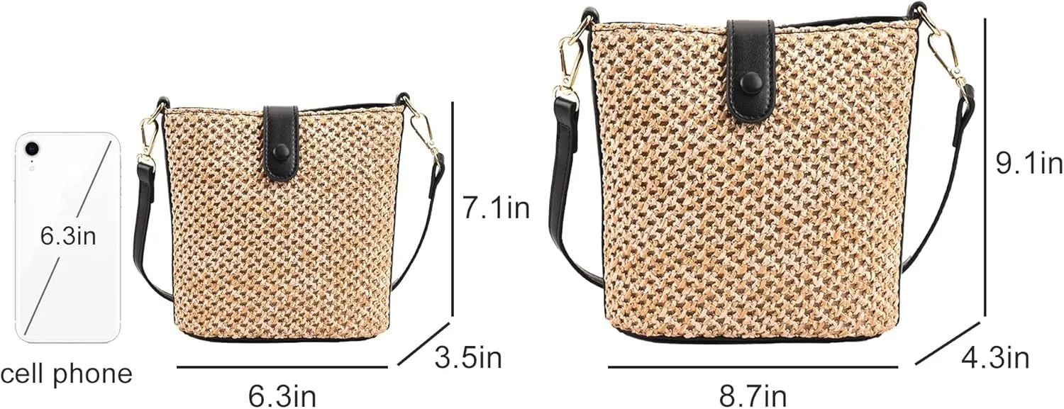 Straw Beach Bags For Women Rattan Purse Summer Straw Cross-body Bag Raffia Handbag Purses Shoulder Bag Small Bucket Bag 2025