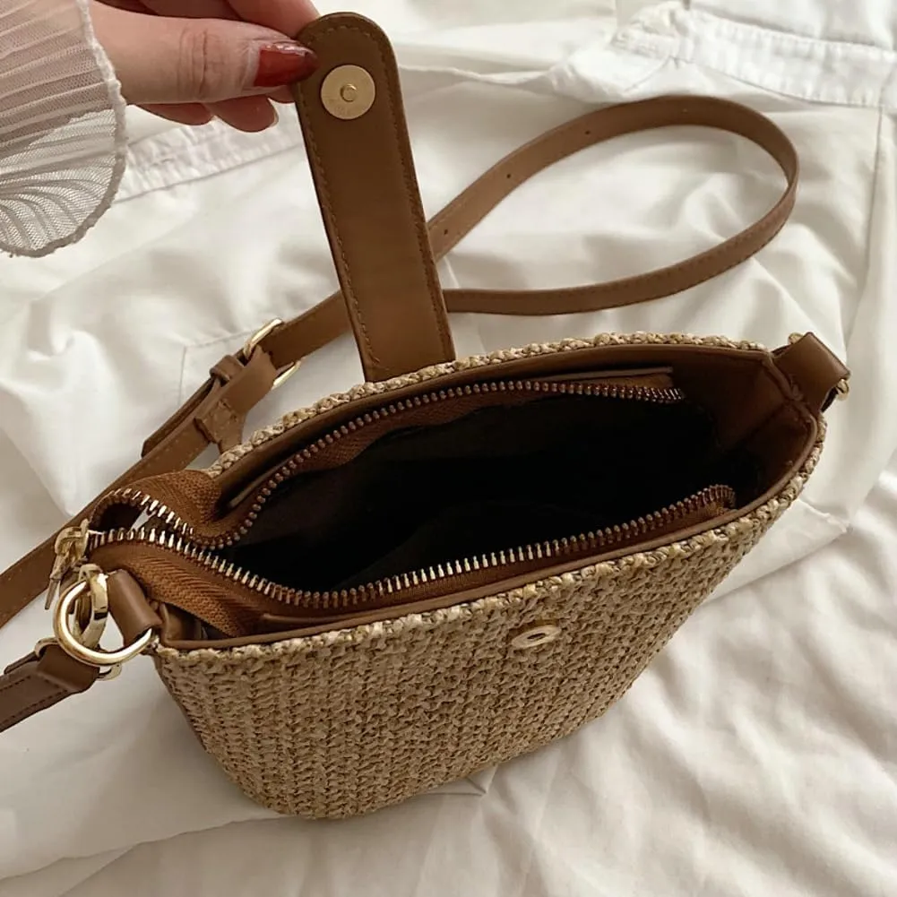 Straw Beach Bags For Women Rattan Purse Summer Straw Cross-body Bag Raffia Handbag Purses Shoulder Bag Small Bucket Bag 2025