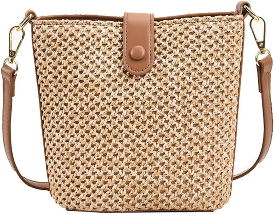 Straw Beach Bags For Women Rattan Purse Summer Straw Cross-body Bag Raffia Handbag Purses Shoulder Bag Small Bucket Bag 2025