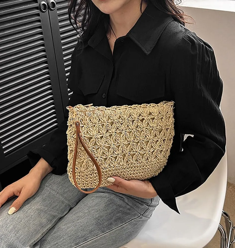 Straw Beach Bags For Women Rattan Purses Summer Straw Handwoven Bag Raffia Handbag Shoulder Bag Cross-body Square Bag
