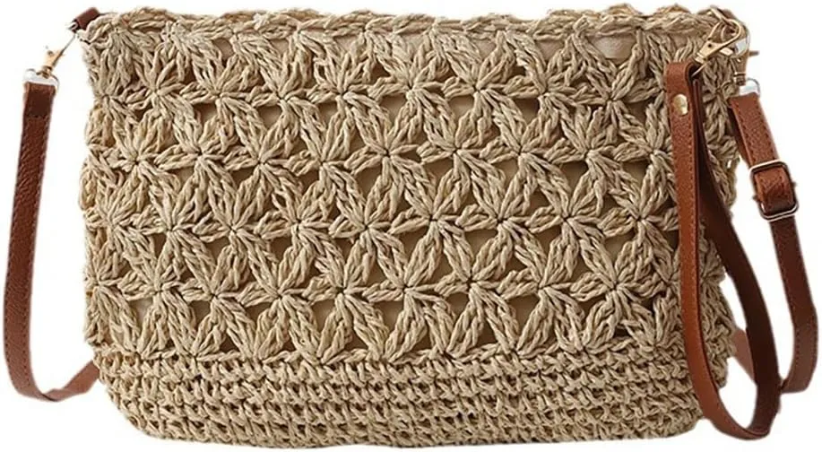Straw Beach Bags For Women Rattan Purses Summer Straw Handwoven Bag Raffia Handbag Shoulder Bag Cross-body Square Bag
