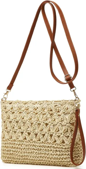 Straw Beach Bags For Women Rattan Purses Summer Straw Handwoven Bag Raffia Handbag Shoulder Bag Cross-body Square Bag