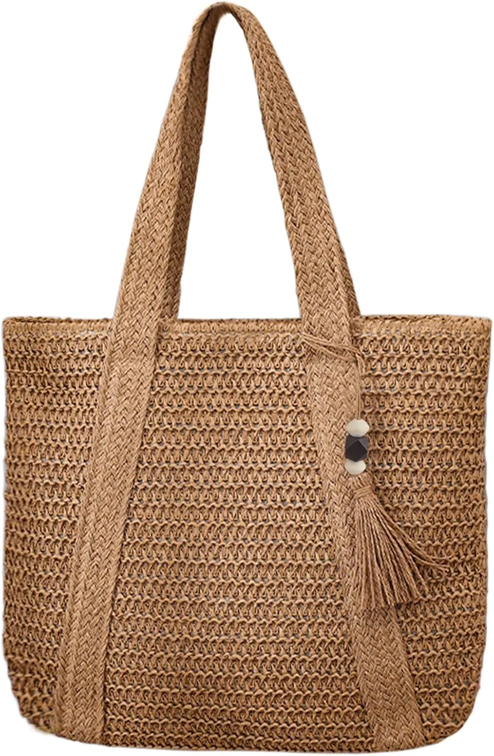 Straw Beach Bags for Women Summer Woven Tote Bag Shoulder Handbag Boho Straw Purse 2024 Large Beach Bag with Tassels for Vacation Brown