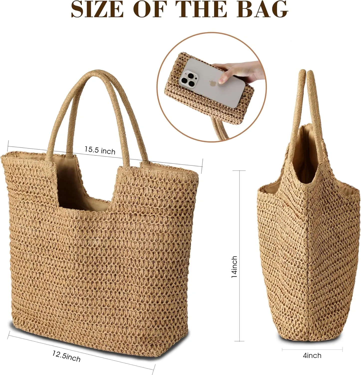 Straw Beach Bags for Women - Summer Woven Tote Bag Shoulder Handbags, Large Beach Bag for Women for Holiday