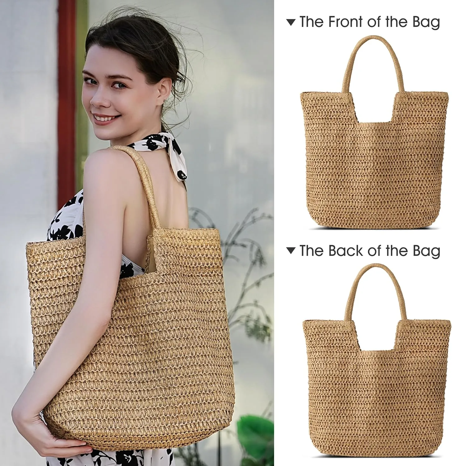 Straw Beach Bags for Women - Summer Woven Tote Bag Shoulder Handbags, Large Beach Bag for Women for Holiday