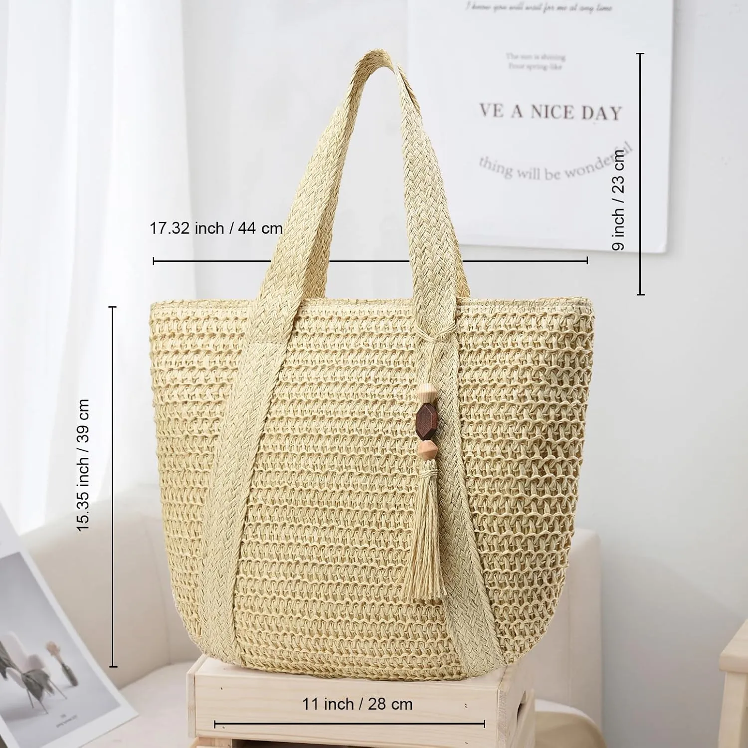 Straw Beach Bags for Women Woven Beach Tote Bag Casual Boho Large Shoulder Handbags Purse for Vacation Holiday